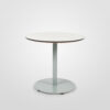 A Stylus dining table with white top and egg blue pedestal base.