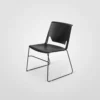 A black plastic chair on a white background.