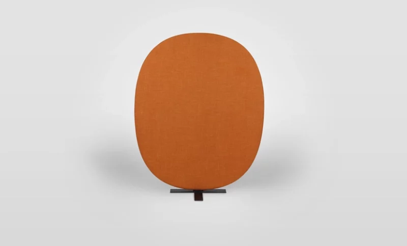 An orange upholstered stand on a white background.