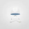 A white and blue chair on a white background.