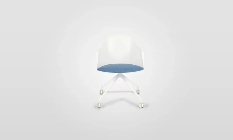 A white and blue chair on a white background.