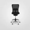 A black mesh office chair on a white background.