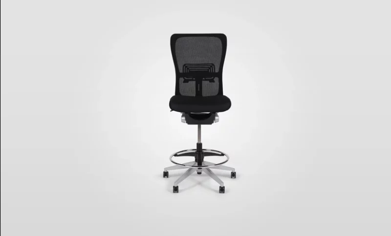 A black mesh office chair on a white background.