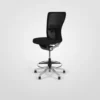 A black office chair on a white background.