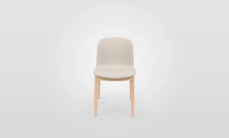 A chair with a beige upholstered seat on a white background.