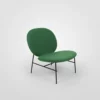 A green chair with black legs on a white background.