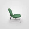 A green chair with black legs on a white background.