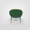 A green chair with black legs on a white background.