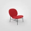 A red chair with black legs on a white background.