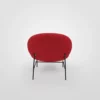 A red chair with black legs on a white background.