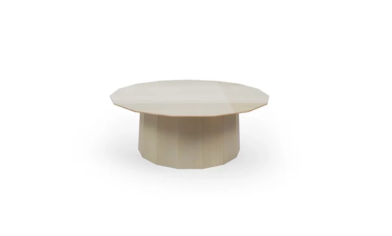 Octagonal wooden table on a white background.