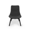 Modern grey fabric chair with black legs isolated on a white background.