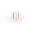 A simple three-legged stool isolated on a white background.