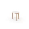 A simple three-legged stool on a white background.