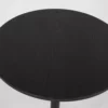 Circular black table on a neutral background.