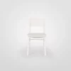 A single white chair centered against a white background.