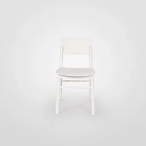 A single white chair centered against a white background.