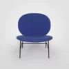 A blue modern chair against a white background.