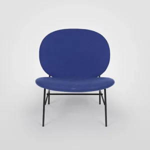 A blue modern chair against a white background.