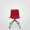 A red office chair with a five-wheel base against a white background.