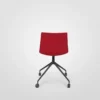 Red office chair with wheels on a white background.