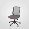 A modern swivel office chair with a mesh backrest on a white background.