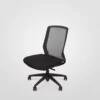 Black office chair with mesh backrest on a white background.