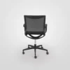 Office chair with black mesh backrest and five-wheeled base, isolated on a white background.