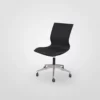 Black office chair with a mesh backrest and wheeled base, isolated on a white background.