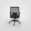 Ergonomic office chair with black mesh back and five-wheeled base on a white background.