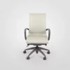 White modern office chair on wheels against a plain background.